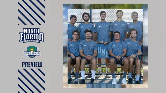 men's tennis preview graphic 2022 asun championship with a team picture in there