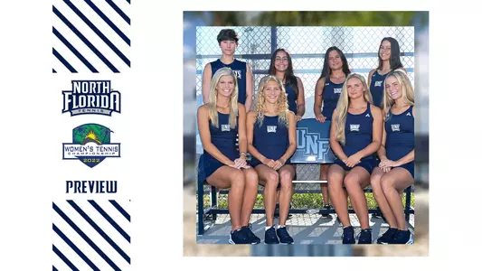 women's tennis preview graphic with a team picture of the ospreys