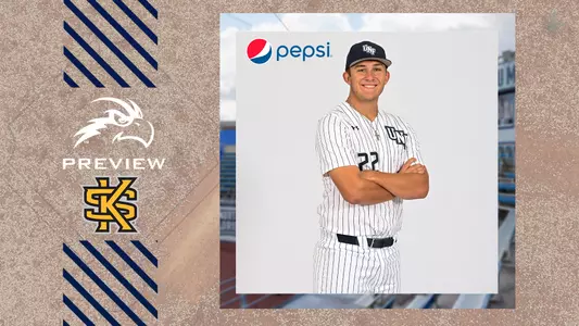 Baseball preview graphic vs. Kennesaw State with a picture of JT Larson
