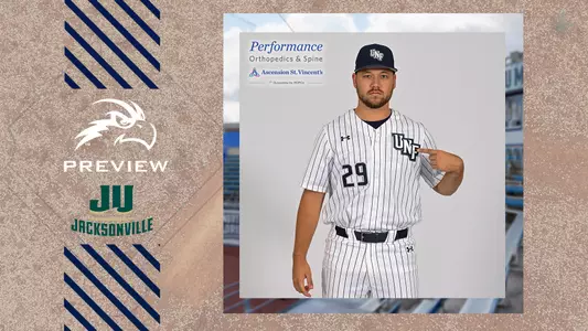 Baseball preview graphic for the JU series with a picture of Justin Parrish
