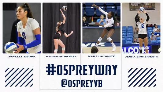 Volleyball signees with pictures of four signees and names