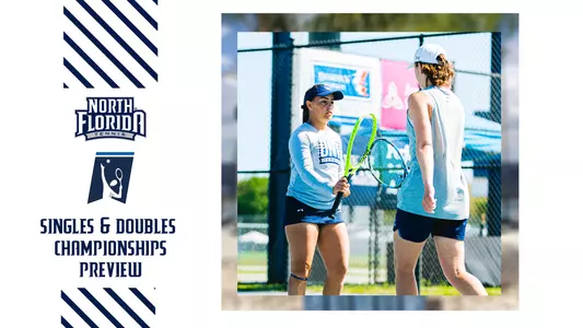 ncaa division I women's tennis championships graphic with photos of Kit Gulihur and Ana Paula Melilo
