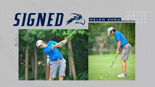 Signing graphic of Helen Zhou playing golf