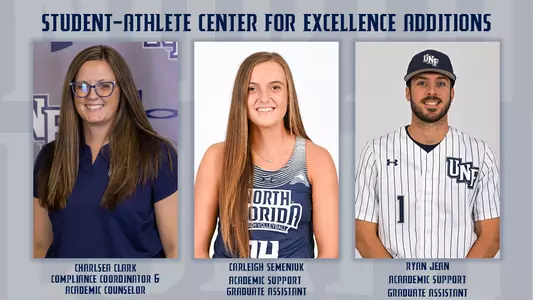 student-athlete center for excellence graphic with headshots of Charlsea Clark, Ryan Jean and Carleigh Semeniuk