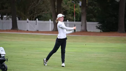 Christin Eisenbeiss hitting fairway shot at Old Dominion
