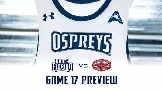 North Florida MBB Preview graphic vs. JSU with MBB and JSU logos