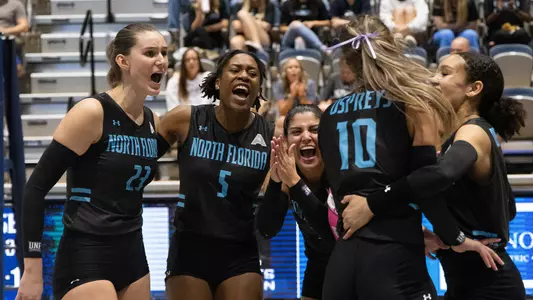 UNF VB team celebration