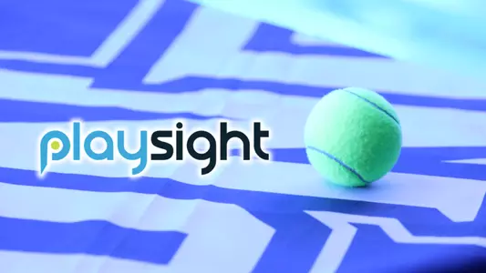Playsight tennis graphic with a tennis ball over a UNF logo flag