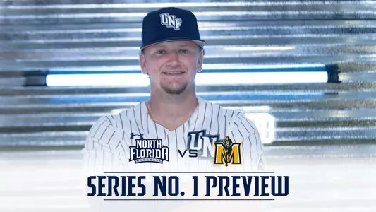 Baseball preview graphic with Dallen Leach and Murray State and UNF logos