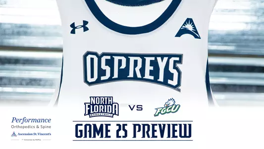 men's basketball preview against FGCU with UNF and FGCU logos