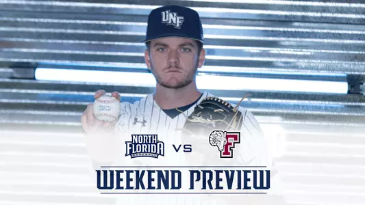 Baseball preview graphic against Fordham with Rams and UNF logo