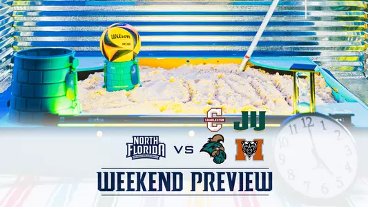 Beach volleyball preview graphic with four logos for the duuuval duals