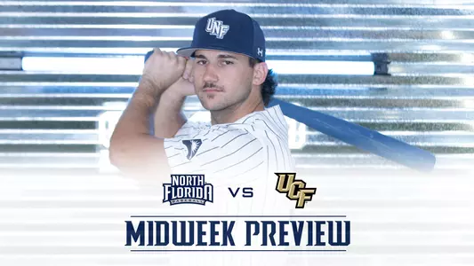 UNF vs. UCF Baseball Preview Graphic with a picture of Jakob Runnels on it