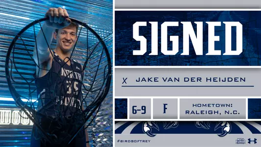 Jake Van Der Heijden signed graphic with a picture of him holding a rim next to text