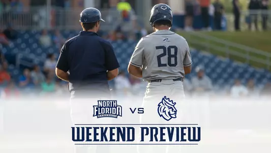 baseball preview graphic against queens with a picture of austin and kyle and logos