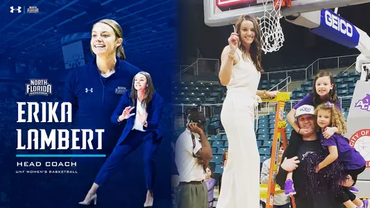 erika lambert hiring graphic as head women's basketball coach