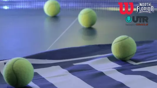 unf women's tennis utr camp release with a picture of tennis balls and logos