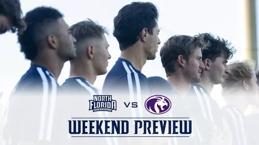 weekend preview graphic with a picture of the UNF baseball team, UNF logo and UNA logo