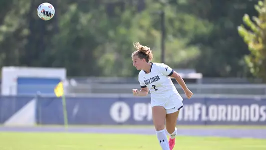 Haynes Grant heading the ball against Austin Peay