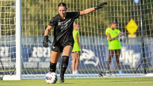 Sarah Barrentine kicking the ball on a goal kick vs. Florida