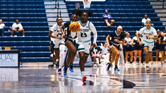 Kaila Rougier dribbling up the court against Georgia Southern