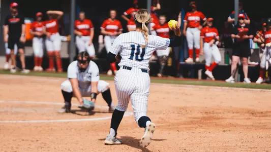 Abi Annett throwing over the first APSU
