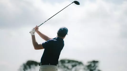 Back shot of golfer teeing off