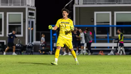 Goalkeeper Luciano Natoli celebrates with an emphatic scream