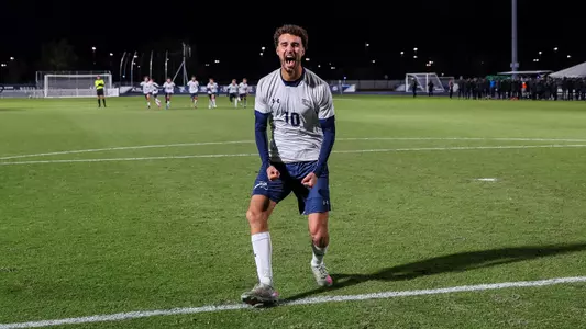 Midfielder Anton Khelil celebrates a successful penalty kick