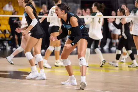 UNF Volleyball player celebrates point