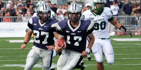 FOOTBALL IMPROVES TO 4-0 WITH CAA-OPENING WIN AT TOWSON, 57-7 Image