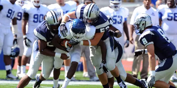 NO. 15 FOOTBALL TEAM UPSETS NO. 6 JAMES MADISON, 28-14 Image