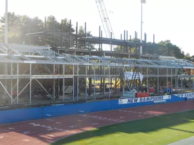 Steel beams went up to frame in the Legends Club this week.