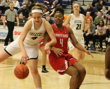 Freshman Ivy Gogolin had her first career double-double against Hartford.