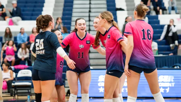 Volleyball celebrates a point.