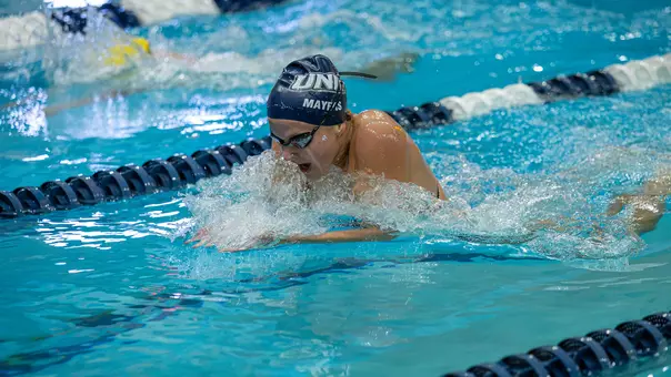 Kelsey Mayers swims during a meet vs Vermont on Oct. 17, 2026