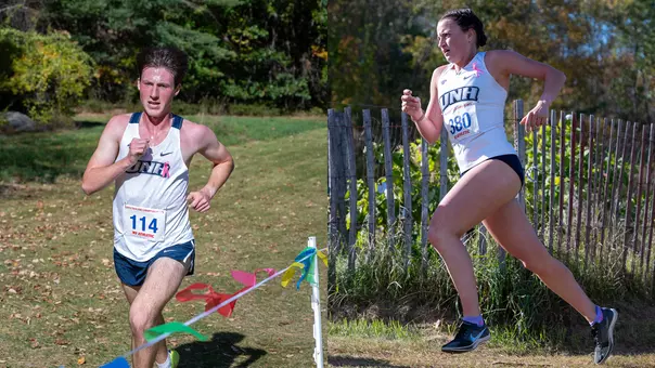 Gavin Malark and Bailey Hall run at the 2026 New England XC Championships in Hopkinton, N.H.