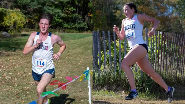 Gavin Malark and Bailey Hall run at the 2026 New England XC Championships in Hopkinton, N.H.