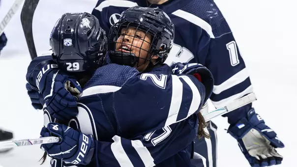 Addison Spitz and Sadie Makokis celebrate the game-winning goal.