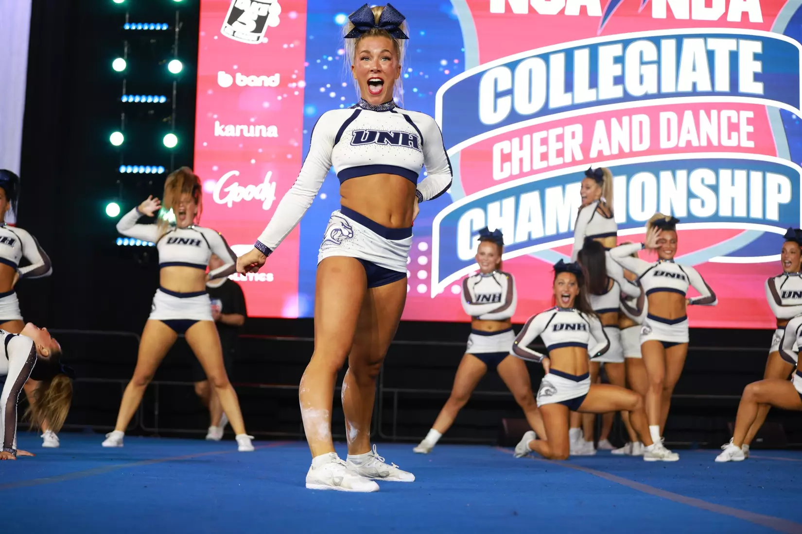 The Wildcats perform their championship routine under the Daytona Beach Bandshell.