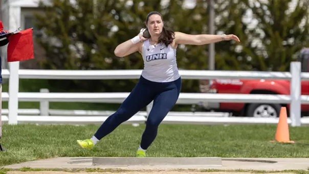 Emma Reaves throws the shot put at the UNH Wildcat Invitational on April 25, 2026. Reaves broke her own record at the meet.