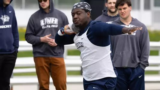Yoofi Abaka-Amuah throws the shot put at the UNH Wildcat Invitational on April 25, 2026