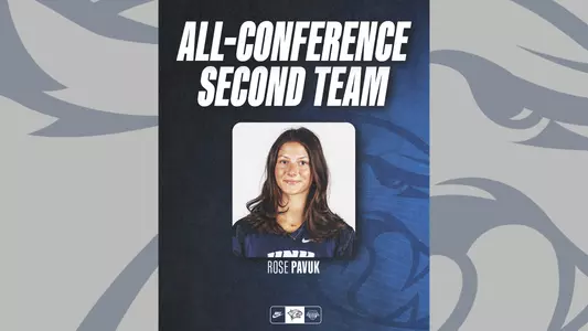 Graphic that reads "All-Conference Second Team" with a photo of Rose Pavuk