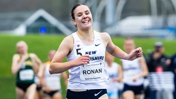 Claire Ronan winning the 1,500m at the 2025 America East Outdoor Track & Field Championships