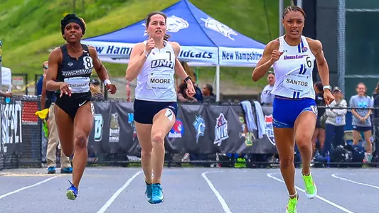 Sarah Moore competing in the 200m at the 2026 America East Outdoor Track & Field Championships, onMay 10 at UMass Lowell.