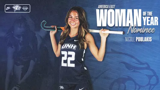 Nicole Poulakis nominated for the 2025-26 America East Woman of the Year award on May 14. (graphic)