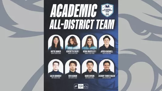 Graphic displaying all eight UNH skiers who were named to the CSC Academic All-District Team