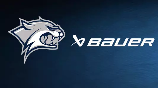 UNH Wildcat 'Cat Head Logo alongside Bauer Hockey Logo