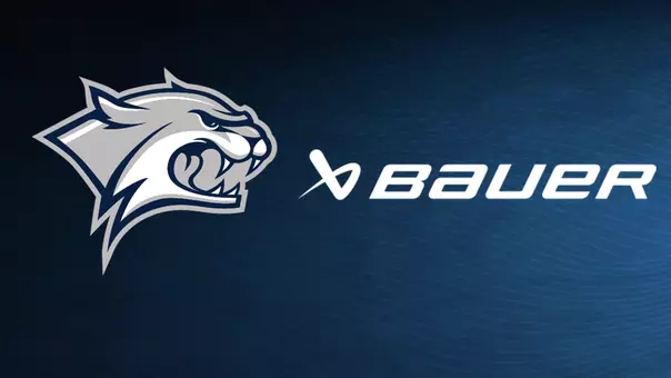 UNH Wildcat 'Cat Head Logo alongside Bauer Hockey Logo