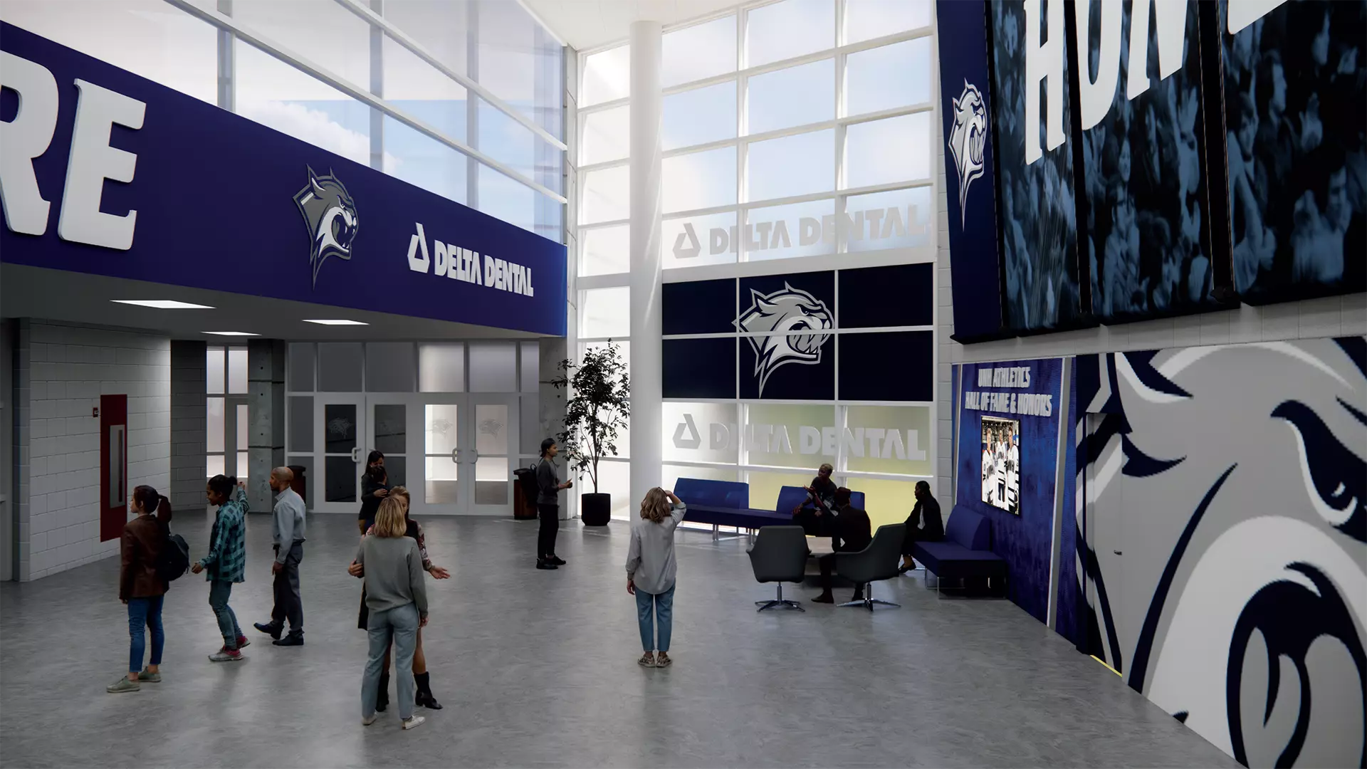 Artist rendition of the Delta Dental Lobby in the Whittemore Center